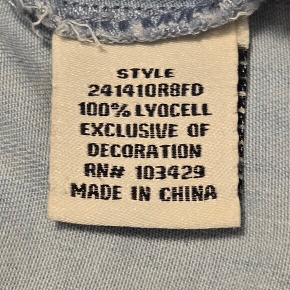 Caffe Marrakesh Pale Blue Chambray Short Sleeve Tie Waist Button Up Top Size L - Picture 4 of 4